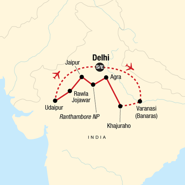 Map of the route for Journeys: Discover India