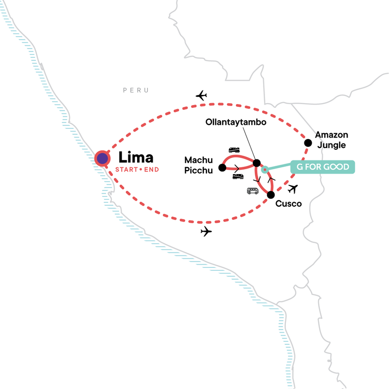 Map of the route for TailorMade Peru: Andes & Beyond