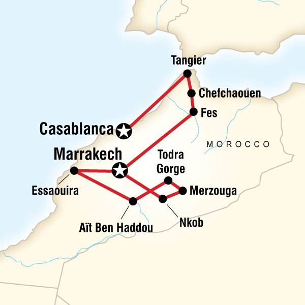 Map of the route for Morocco on a Shoestring
