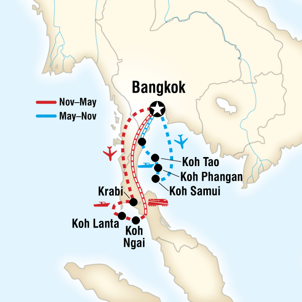 Map of the route for Thailand Island Hopping – West Coast
