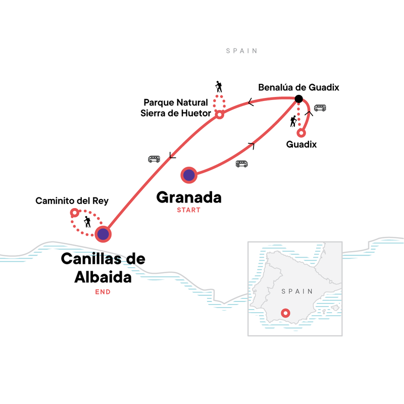 Map of the route for Hiking Southern Spain: Authentic Andalusia