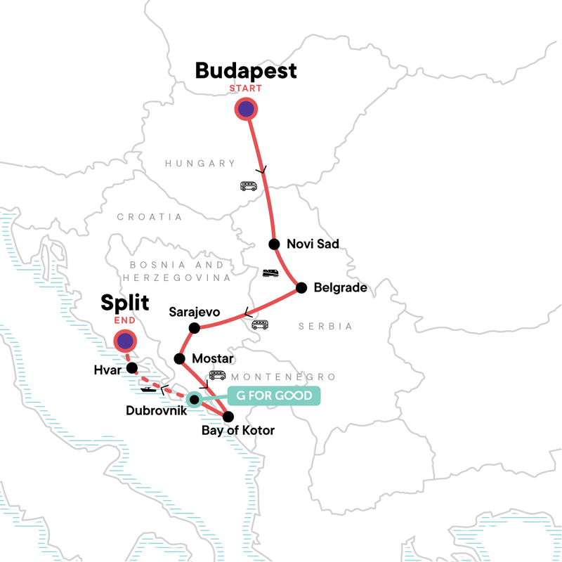 Map of the route for Croatia and the Balkans