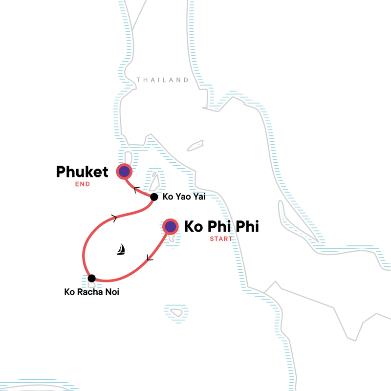 Map of the route for Sailing Thailand - Ko Phi Phi to Phuket