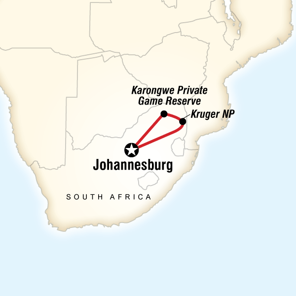 Map of the route for Journeys: Explore Kruger National Park