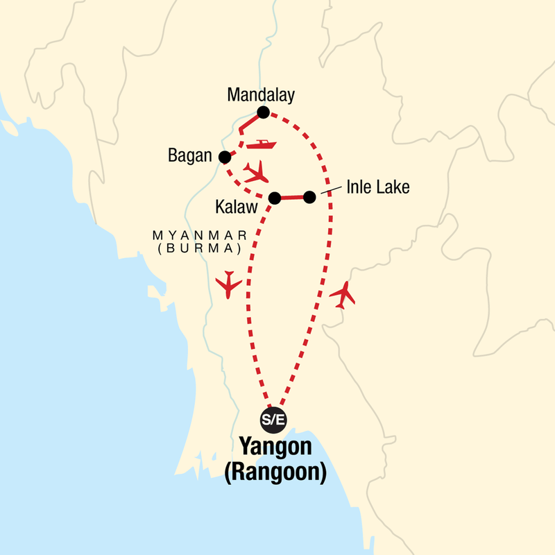 Map of the route for The Heart of Myanmar (Burma)