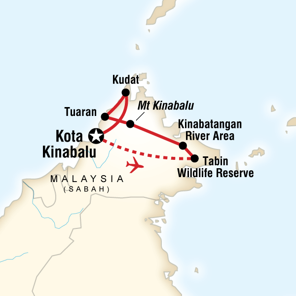 Map of the route for Wonders of Borneo