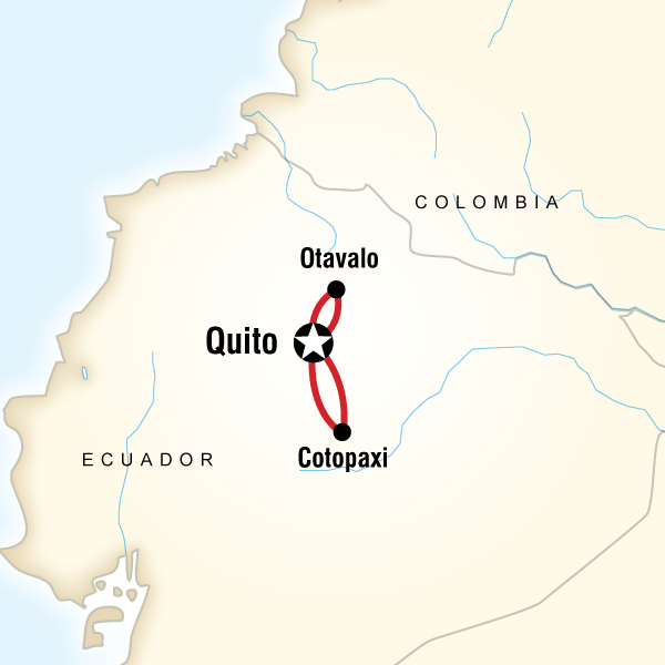 Map of the route for Otavalo & Cotopaxi Independent Adventure