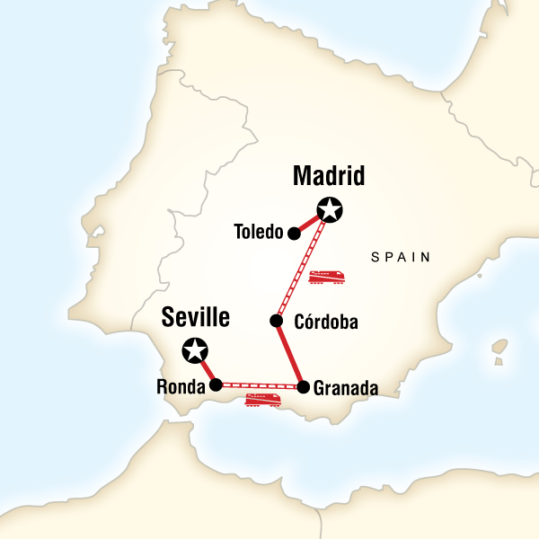 Map of the route for Journeys: Discover Spain