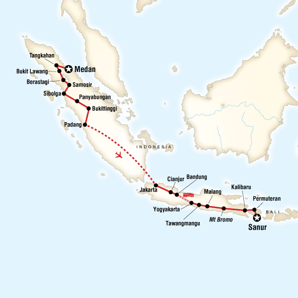 Map of the route for Indonesia: Volcanoes & Floating Villages