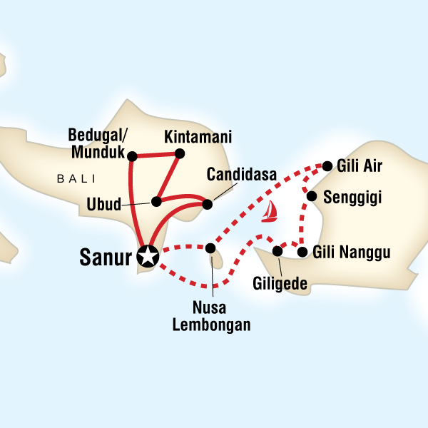 Map of the route for Classic Bali & Sailing Adventure