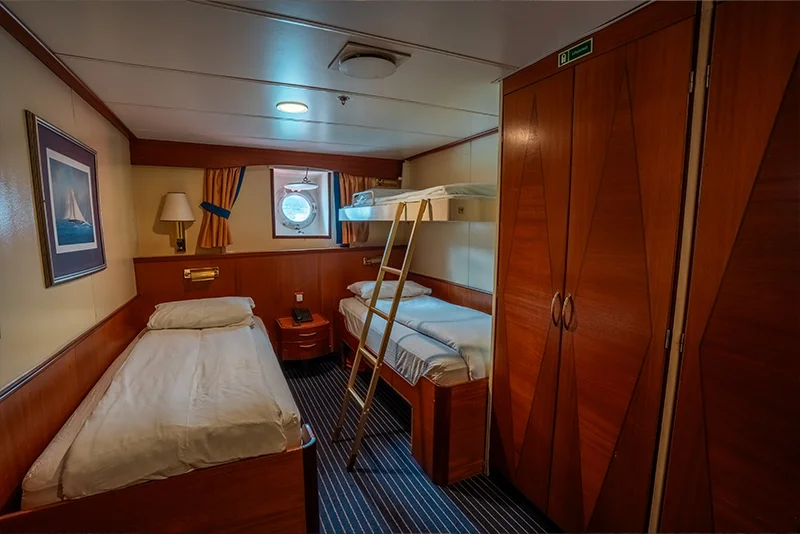 Lower Deck/Main Deck Triple Cabins on Antarctica Expedition Ship