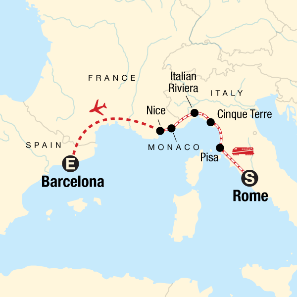 Mediterranean Express: Rivieras & Railroads map