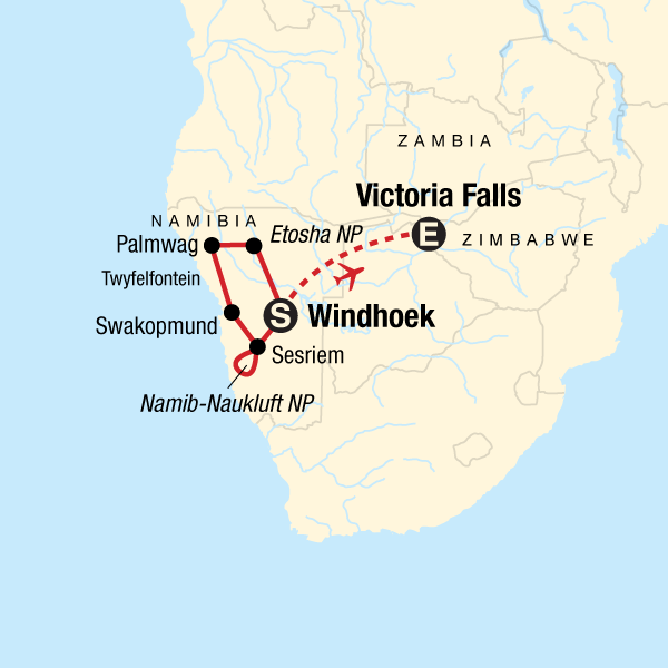 Discover Namibia & Victoria Falls map