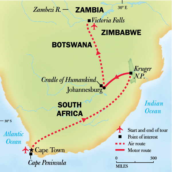 Southern Africa Family Journey: In Search of the Big Five map