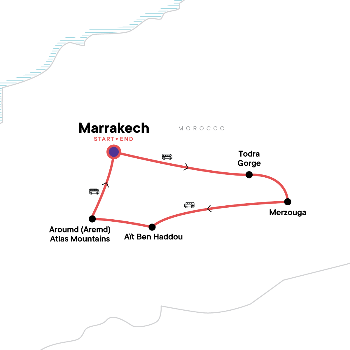 tourhub | G Adventures | Moroccan Desert Adventure: River Canyons & Camels | Tour Map