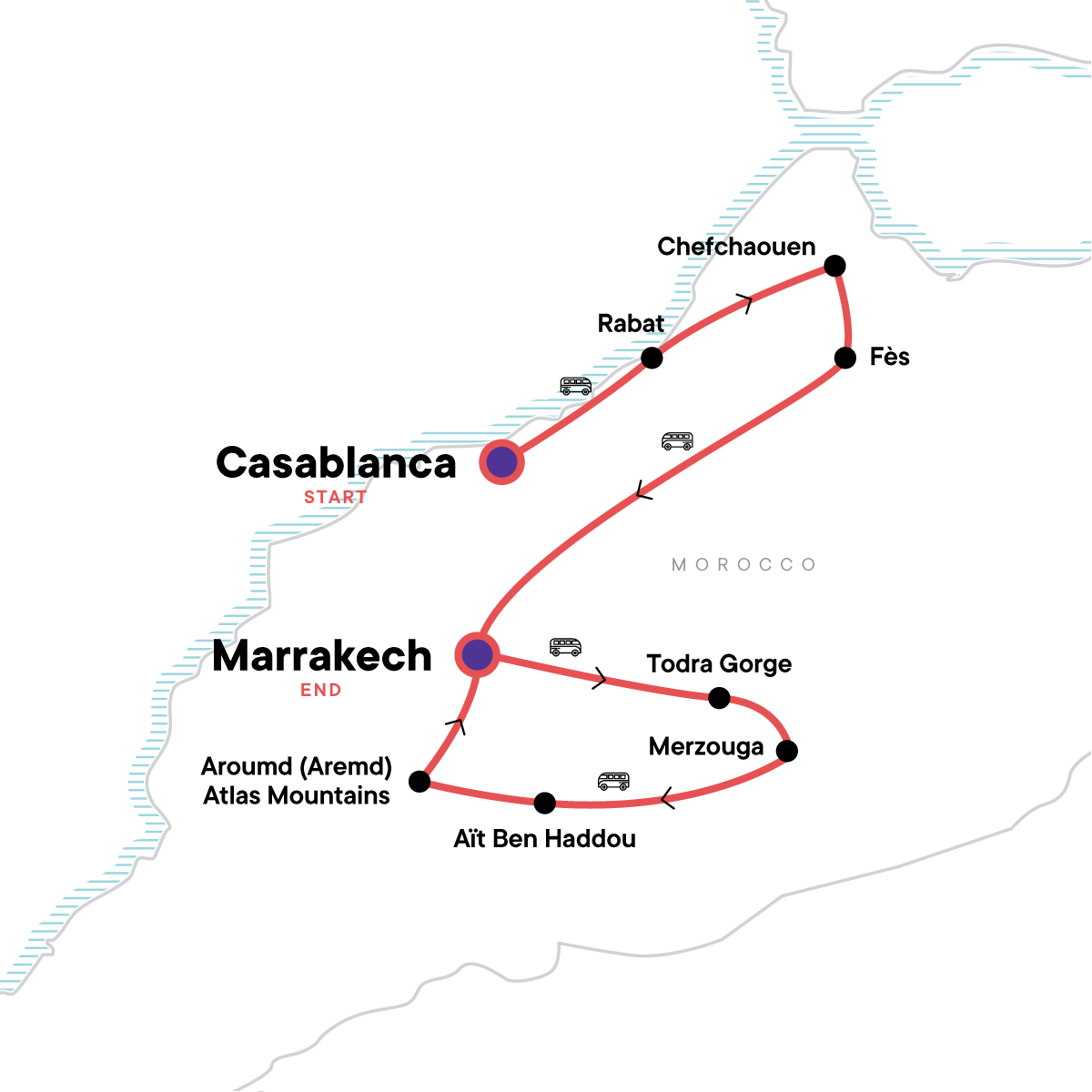 Morocco: Markets & Mountains map