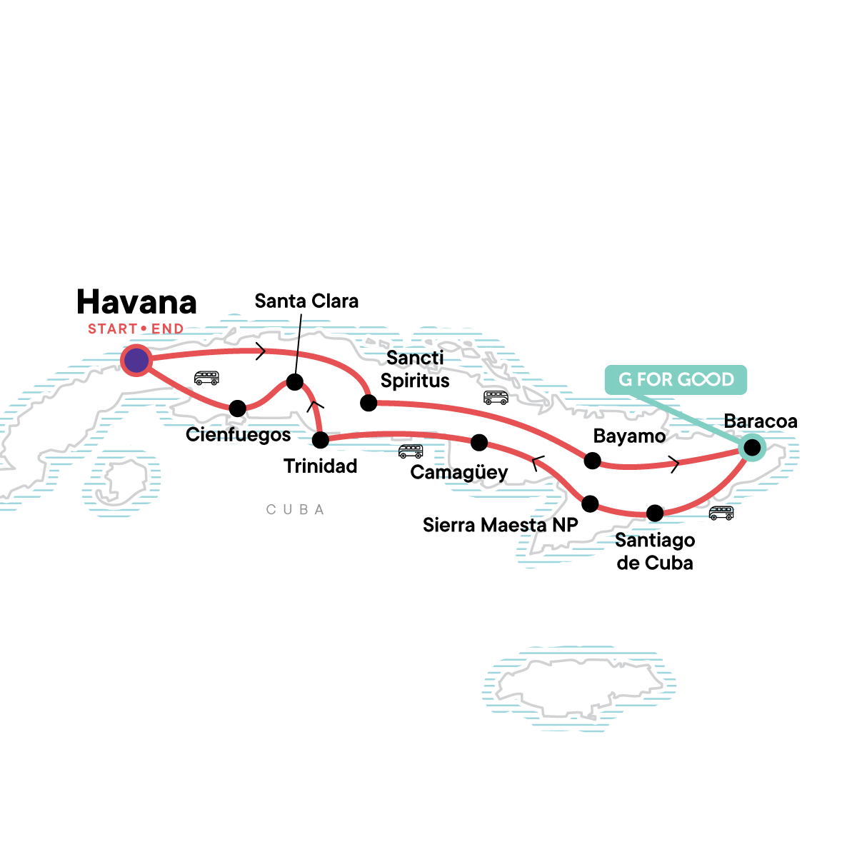 Tour Map tourhub | G Adventures | Treasures of Cuba | Tour Map
