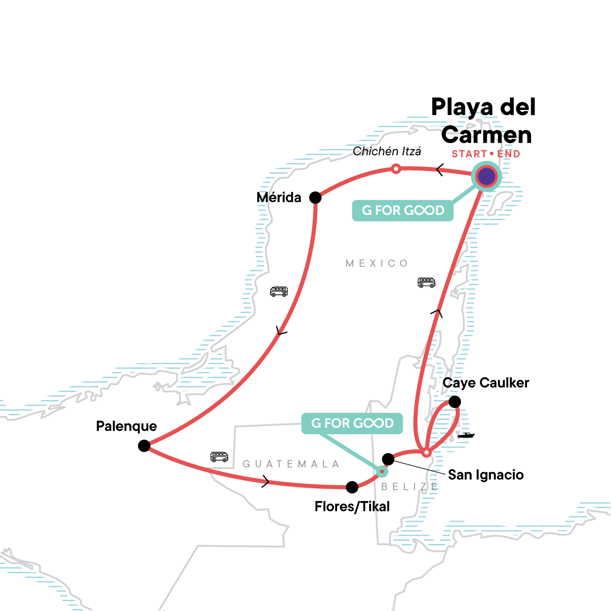 Tour Map tourhub | G Adventures | Mayan Discovery | Tour Map