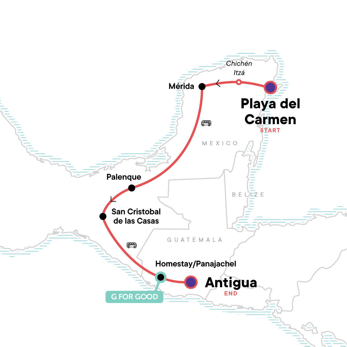 Tour Map tourhub | G Adventures | Mayan Trail | Tour Map