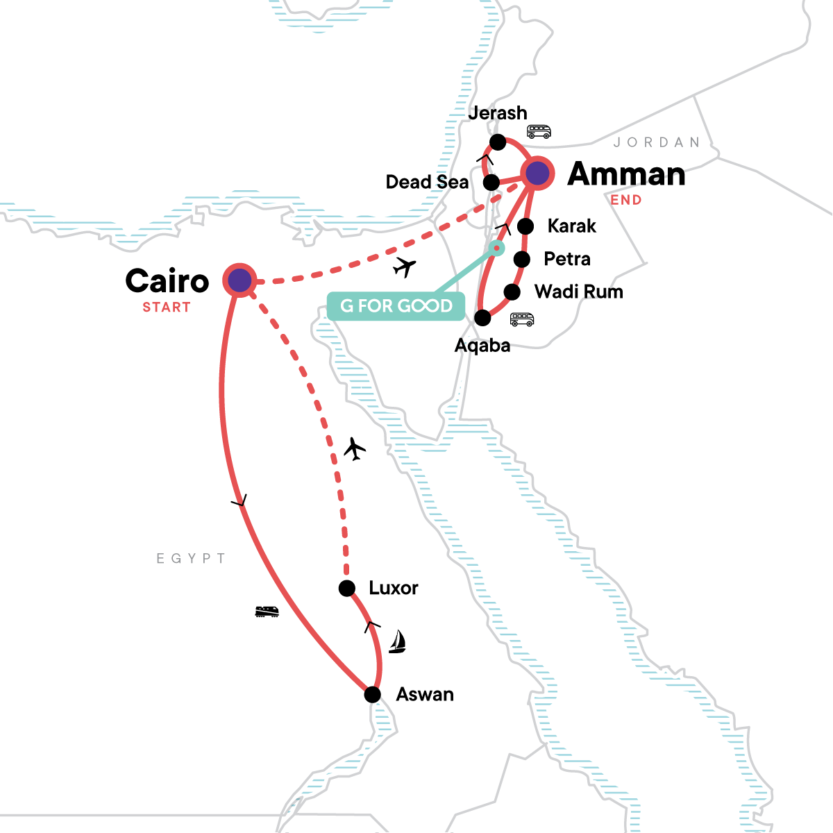 Egypt & Jordan Adventure map