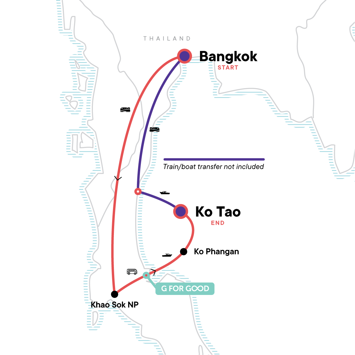 tourhub | G Adventures | Southern Thailand Sojourn: Nightlife & National Parks | Tour Map