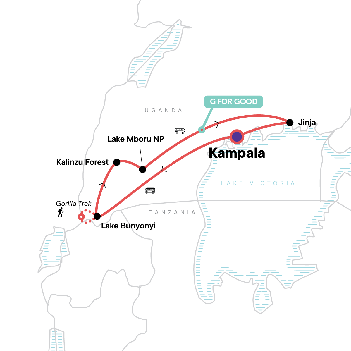 Tour Map tourhub | G Adventures | Uganda Overland: Gorillas & Chimps | Tour Map