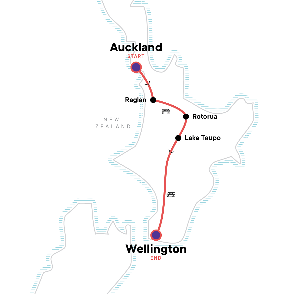 Tour Map tourhub | G Adventures | New Zealand: Best of the North Island | Tour Map