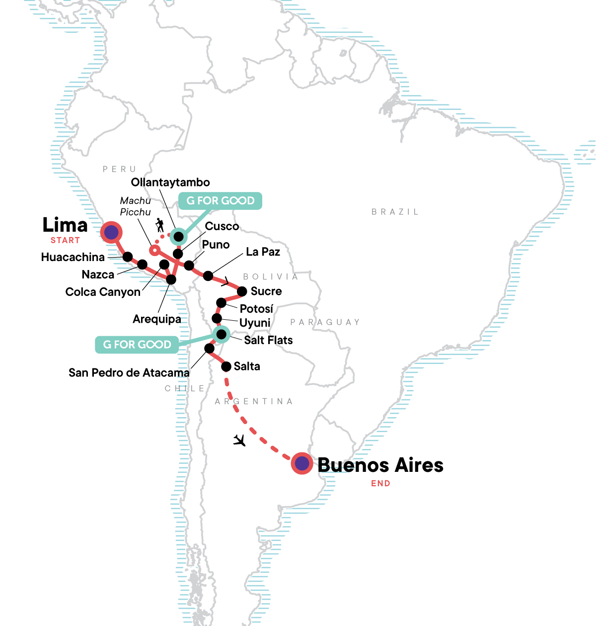 tourhub | G Adventures | Lima to Buenos Aires: Deserts & Dancing | Tour Map