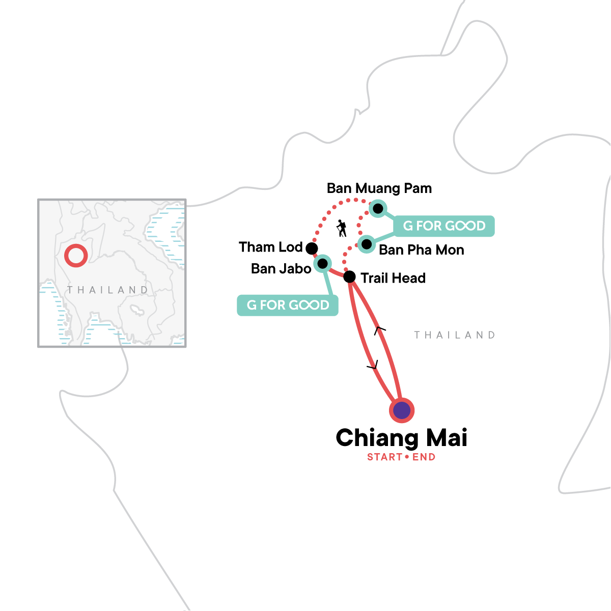 Tour Map tourhub | G Adventures | Northern Thailand Hilltribes Trek | Tour Map