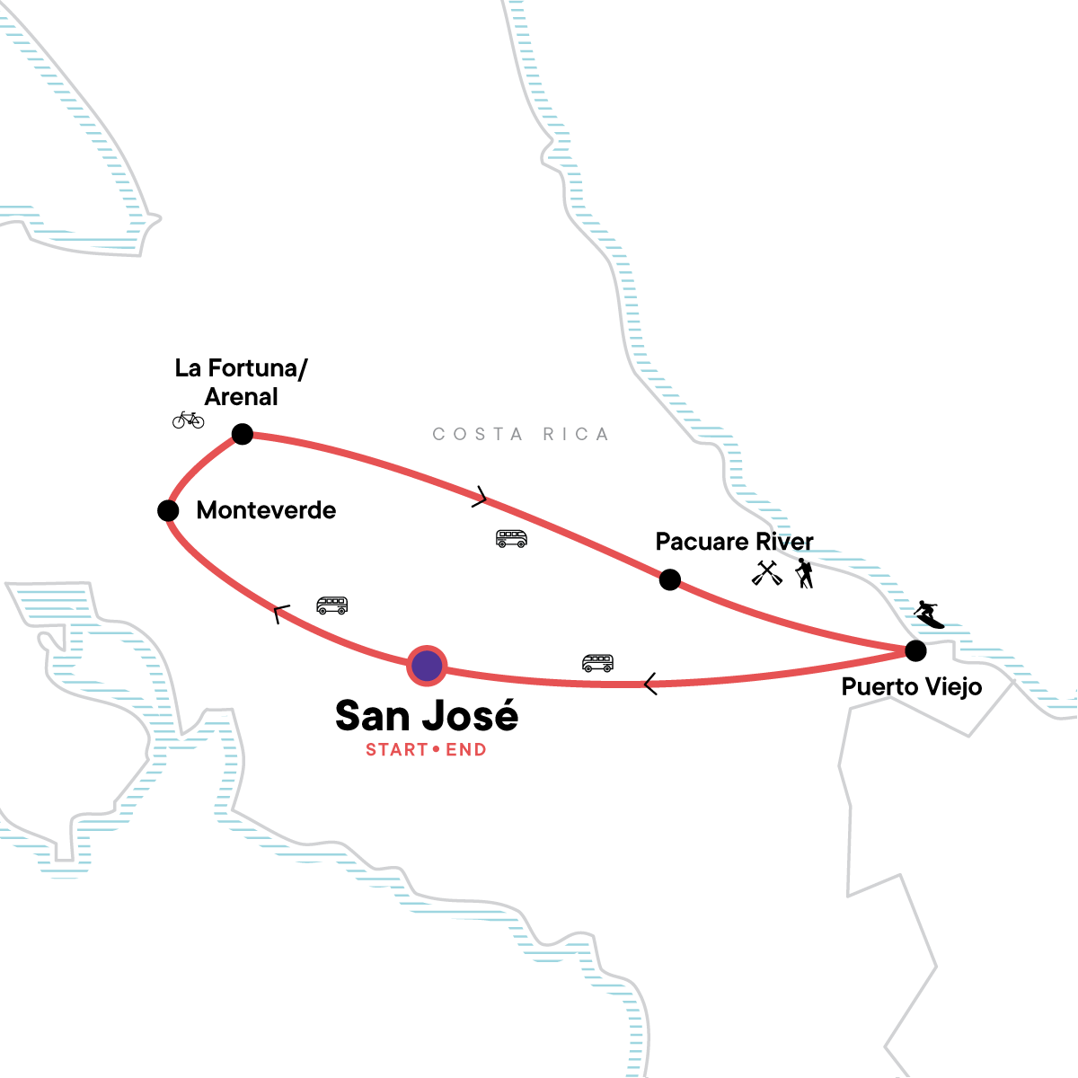 Tour Map tourhub | G Adventures | Costa Rica Active Adventure | Tour Map