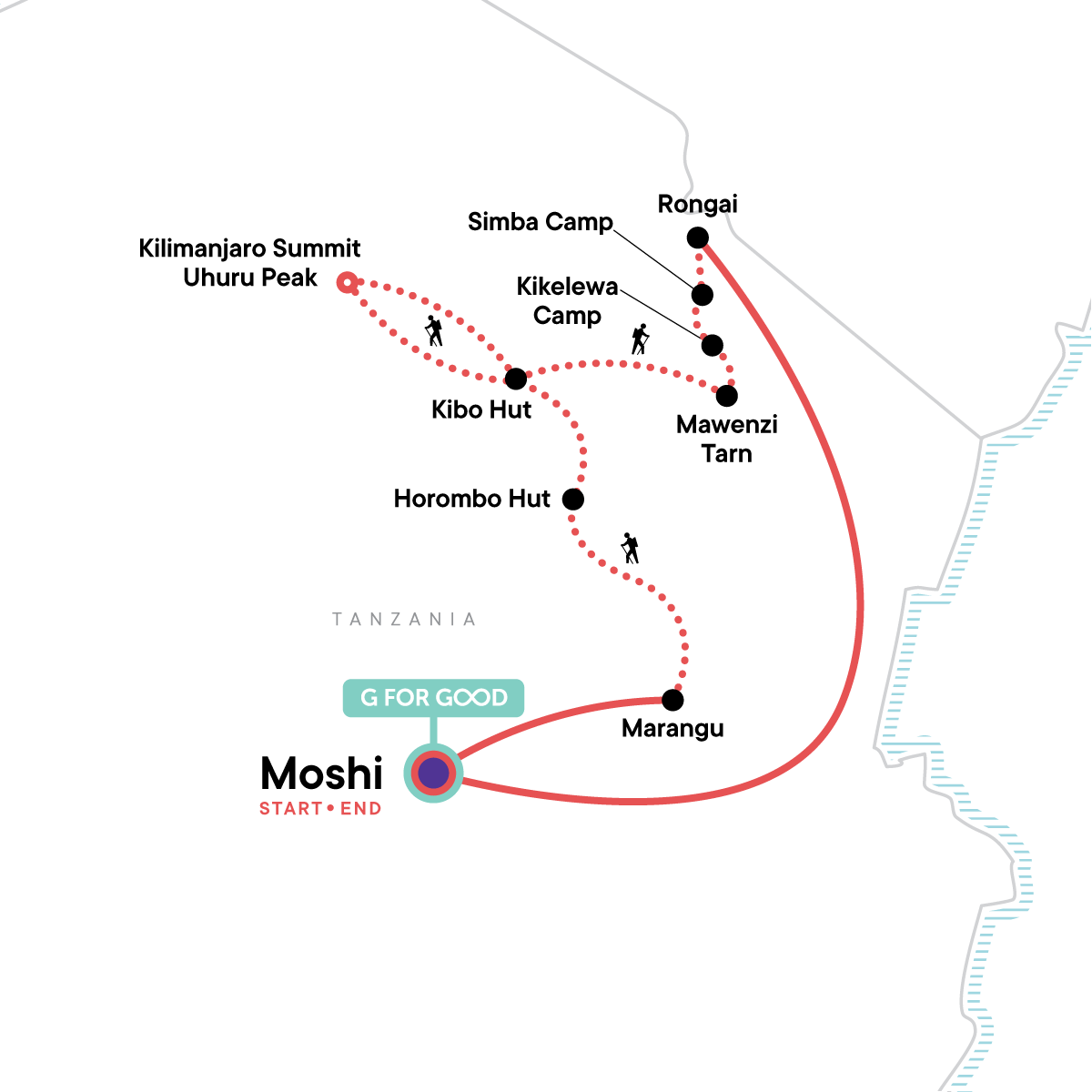 Tour Map tourhub | G Adventures | Mt Kilimanjaro Trek - Rongai Route | Tour Map