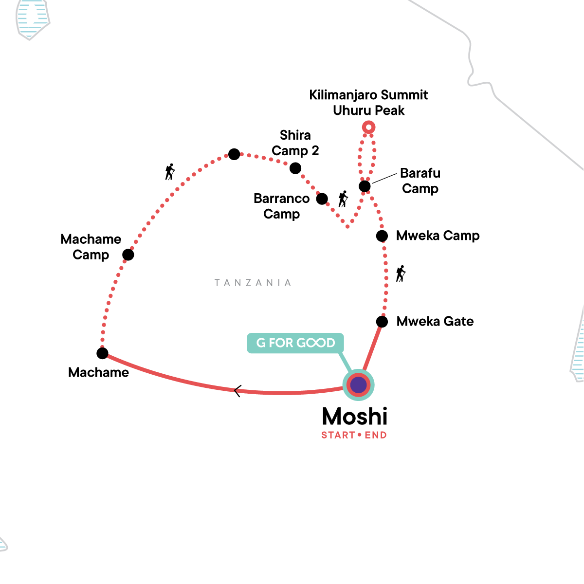 Tour Map tourhub | G Adventures | Mt Kilimanjaro Trek - Machame Route (8 Days) | Tour Map