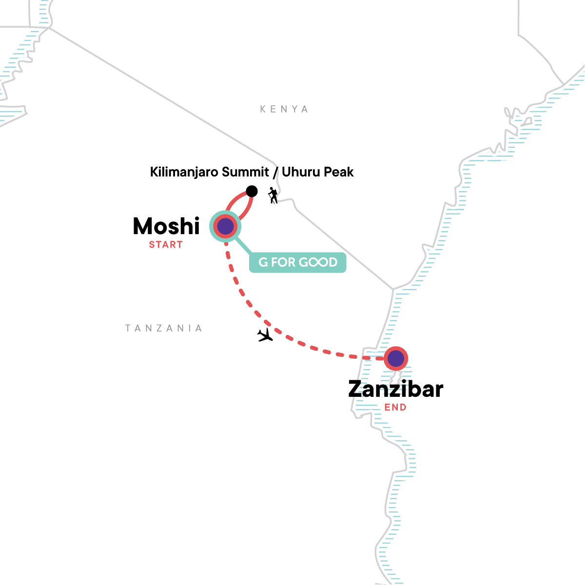 Kilimanjaro - Marangu Route & Zanzibar Adventure Itinerary Map