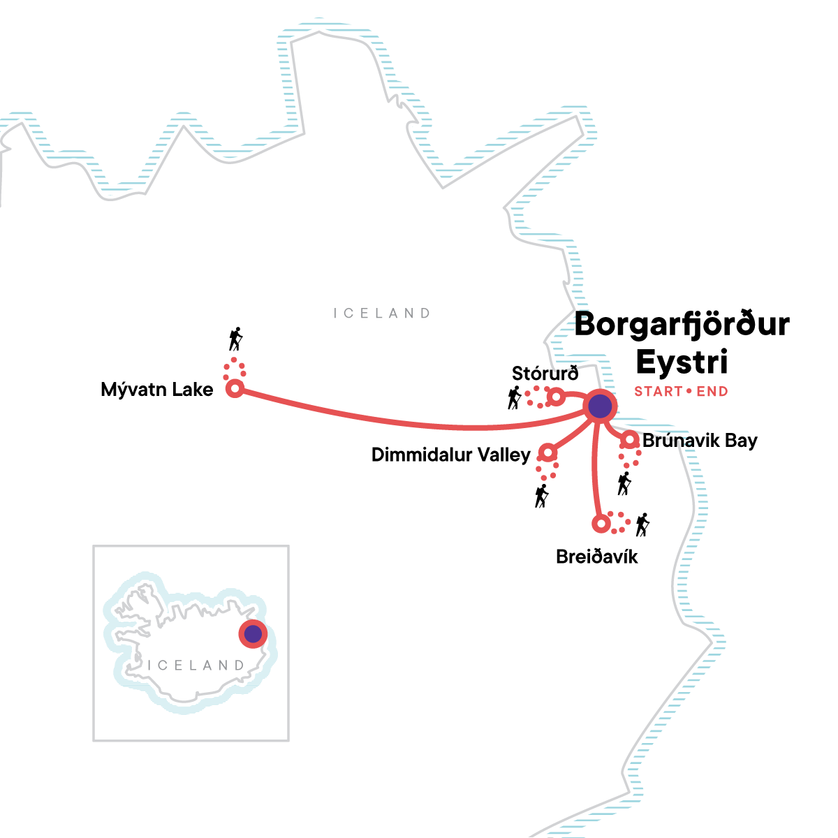 Tour Map tourhub | G Adventures | Trekking Eastern Iceland | Tour Map