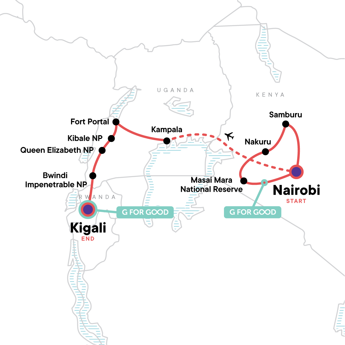 tourhub | G Adventures | East Africa In-Depth | Tour Map