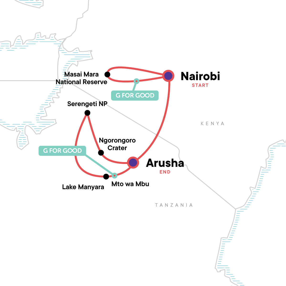 Masai & Tanzania Camping Safari Itinerary Map