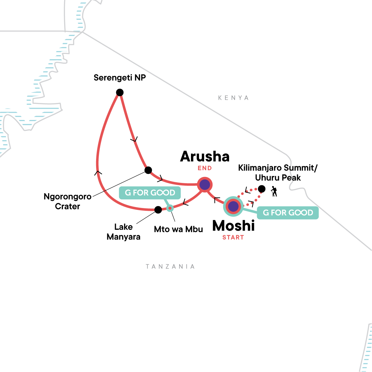 tourhub | G Adventures | Kilimanjaro - Marangu Route & Serengeti Adventure | Tour Map