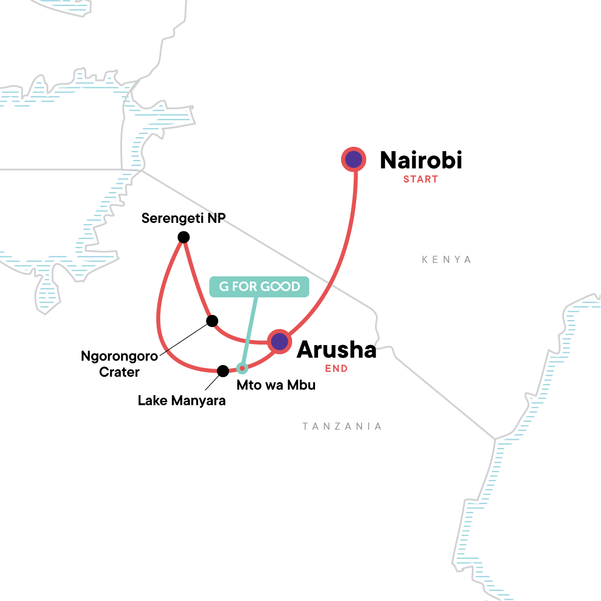 Tour Map tourhub | G Adventures | Tanzania Camping Safari | Tour Map