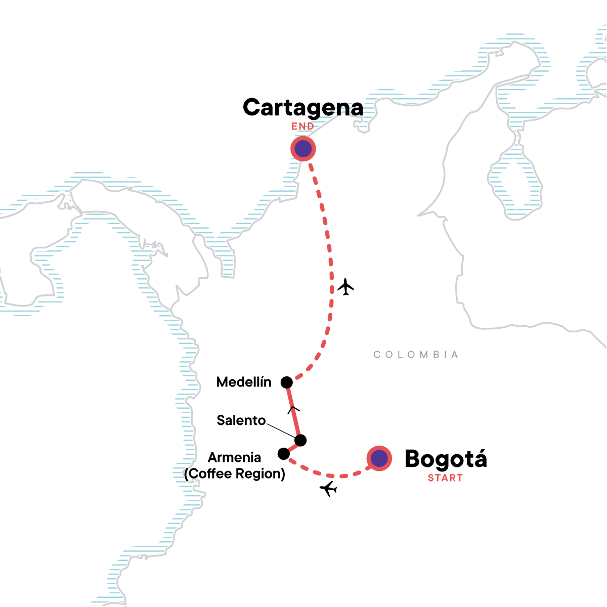 Tour Map tourhub | G Adventures | Colombia Express | Tour Map