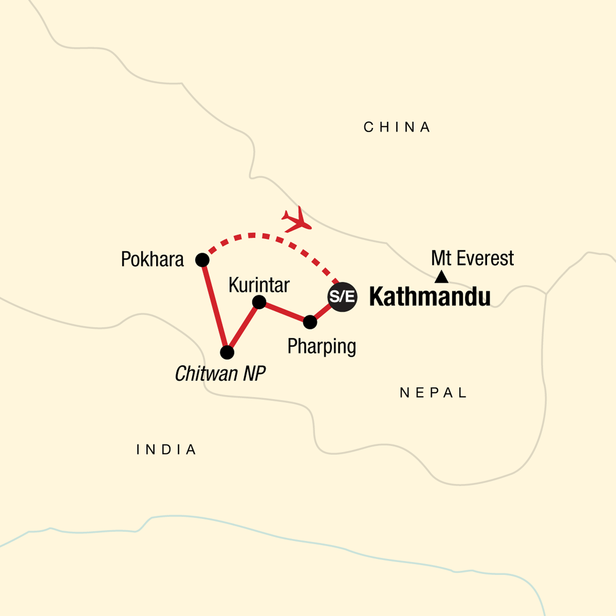 Tour Map tourhub | G Adventures | Journeys: Discover Nepal | Tour Map