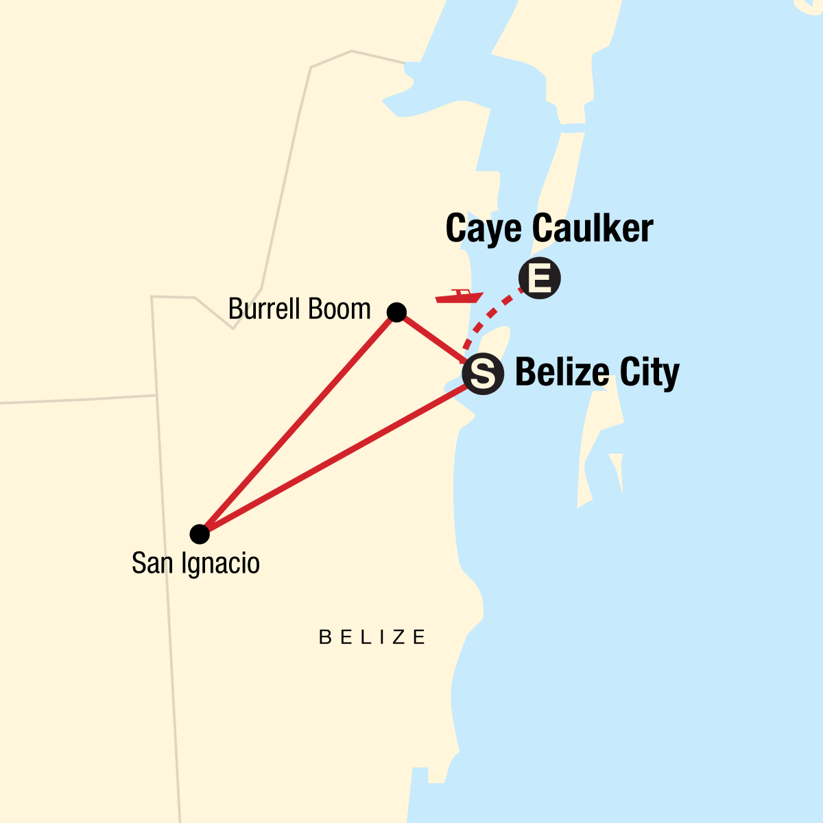 Tour Map tourhub | G Adventures | Journeys: Explore Belize | Tour Map