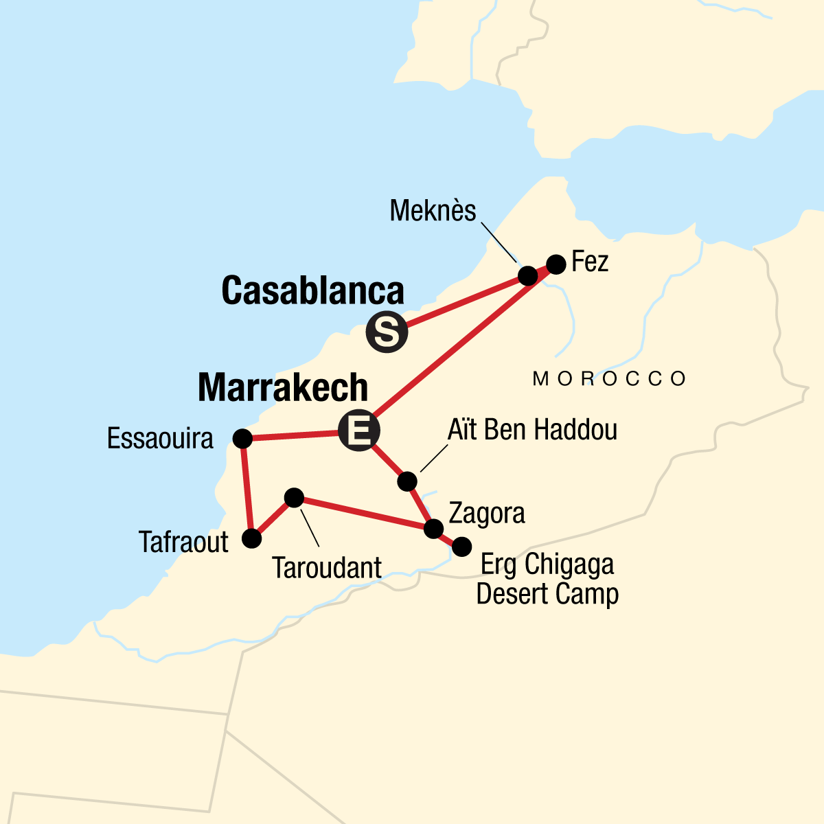 Tour Map tourhub | G Adventures | Journeys: Morocco in Depth | Tour Map