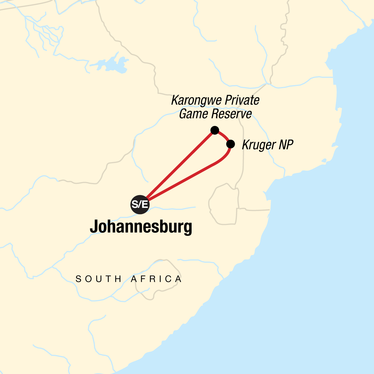 Tour Map tourhub | G Adventures | Journeys: Explore Kruger National Park | Tour Map