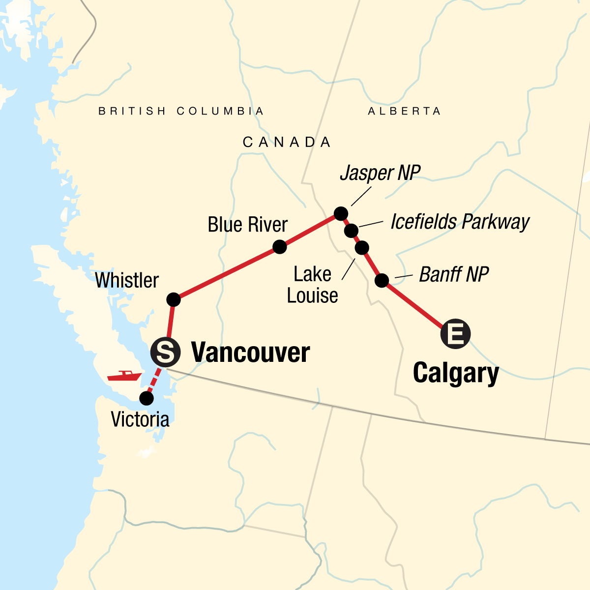 tourhub | G Adventures | Discover the Canadian Rockies - Eastbound | Tour Map