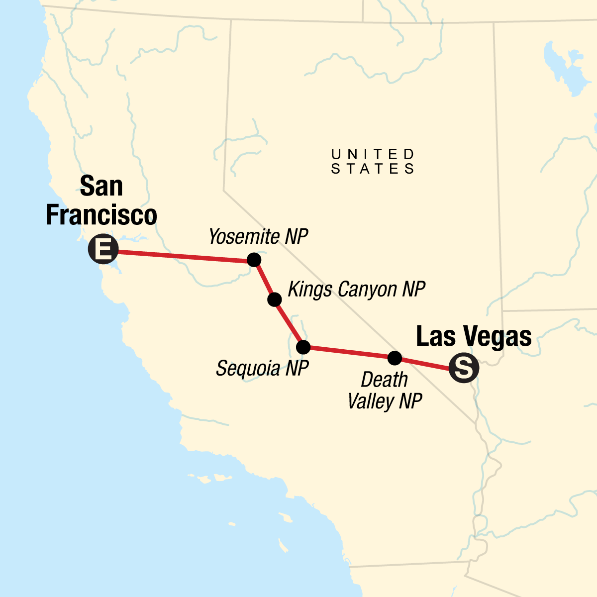 Journeys: Natural Highlights of California Itinerary Map