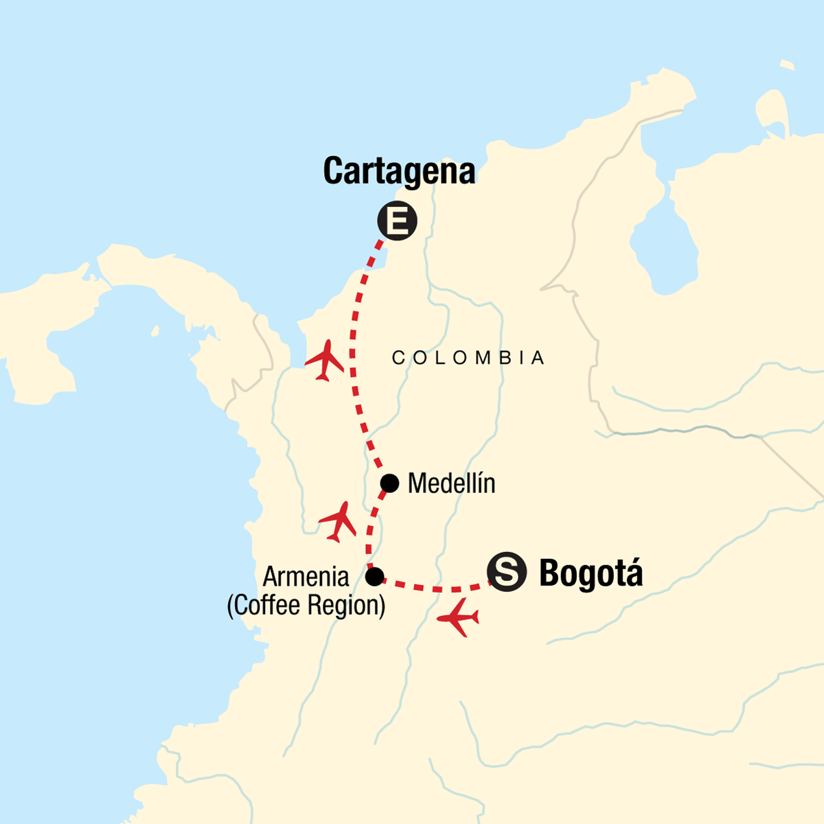 Tour Map tourhub | G Adventures | Journeys: Explore Colombia | Tour Map