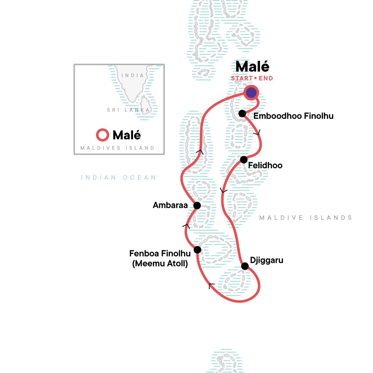 Tour Map tourhub | G Adventures | Maldives Dhoni Explorer | Tour Map
