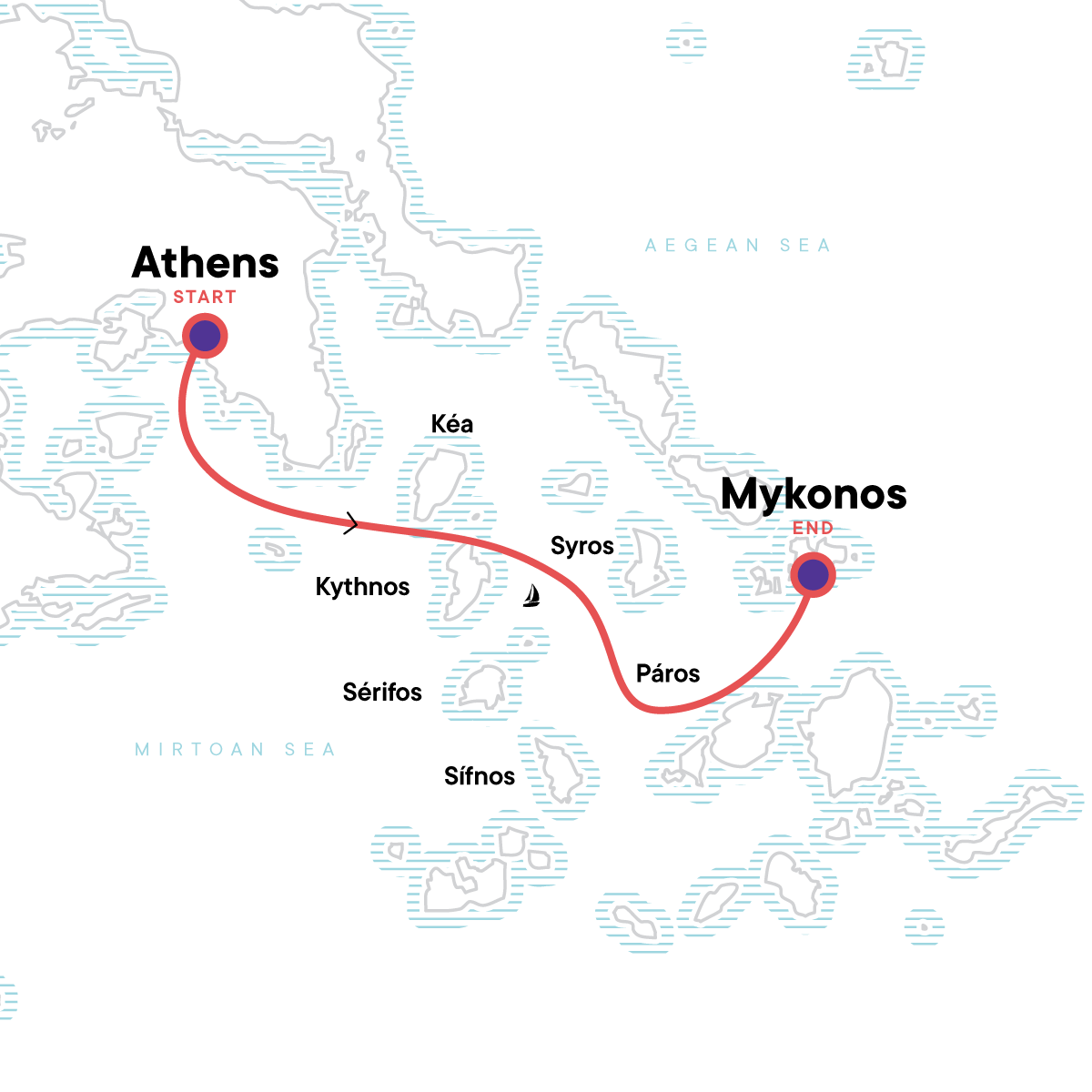 Tour Map tourhub | G Adventures | Sailing Greece - Athens to Mykonos | Tour Map