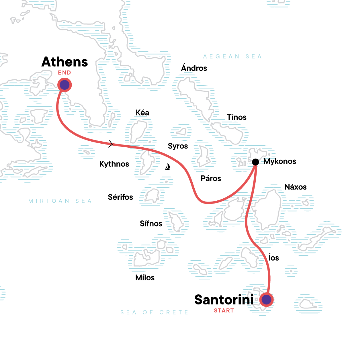 Tour Map tourhub | G Adventures | Sailing Greece - Santorini to Athens | Tour Map