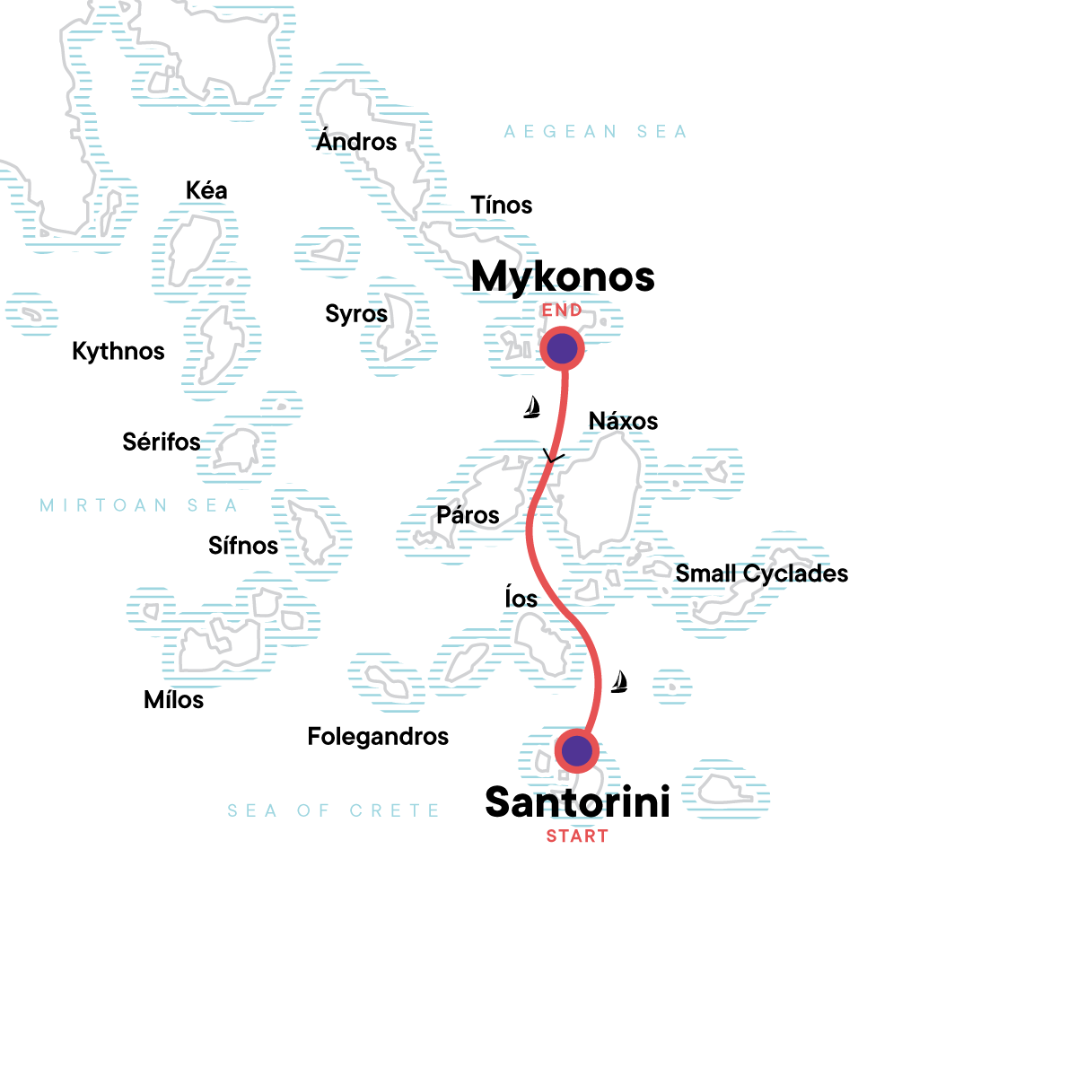 tourhub | G Adventures | Sailing Greece - Santorini to Mykonos | Tour Map